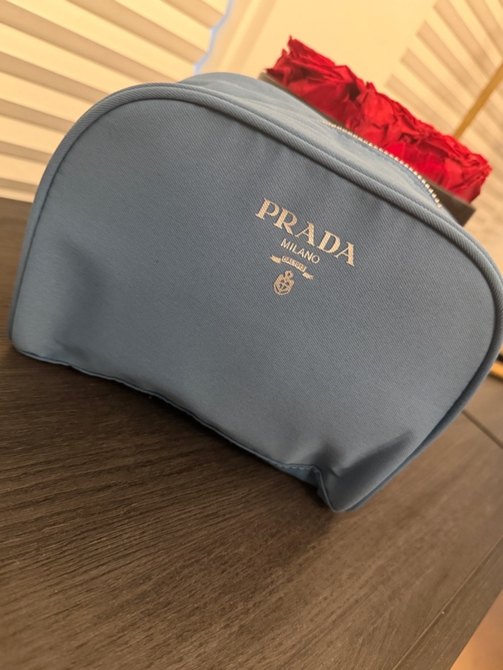 GWP-Prada Light Blue Nylon Cosmetic Pouch with Silver Logo
